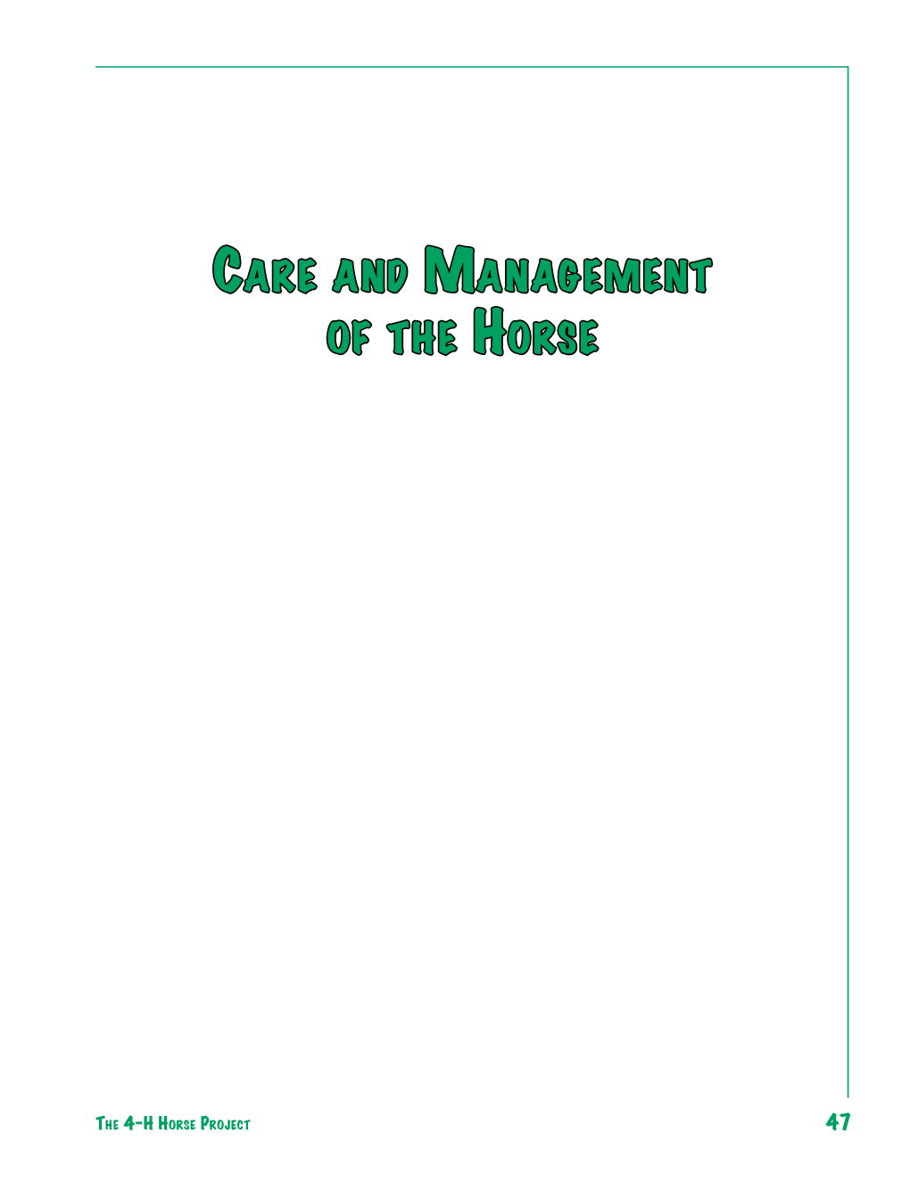 Care and Management of the Horse