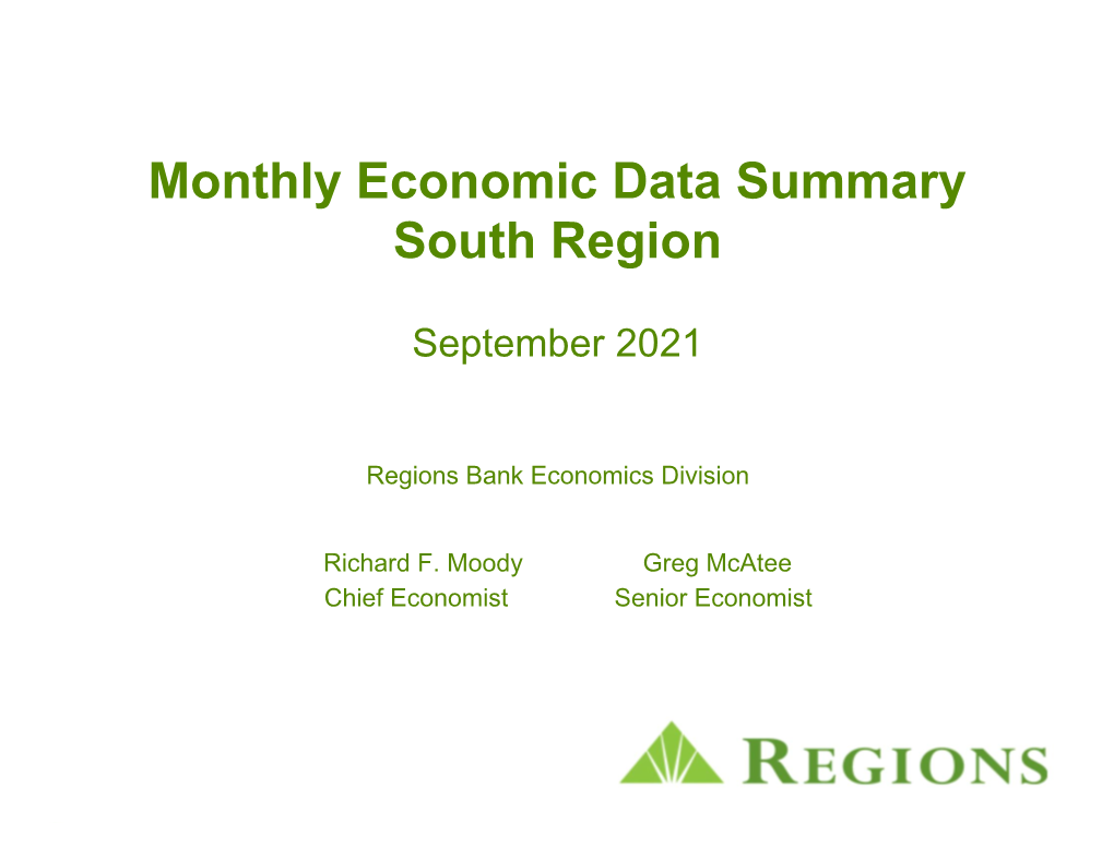 Monthly Economic Data Summary South Region