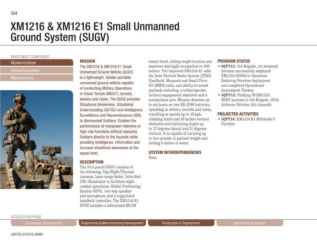 XM1216 & XM1216 E1 Small Unmanned Ground System (SUGV)