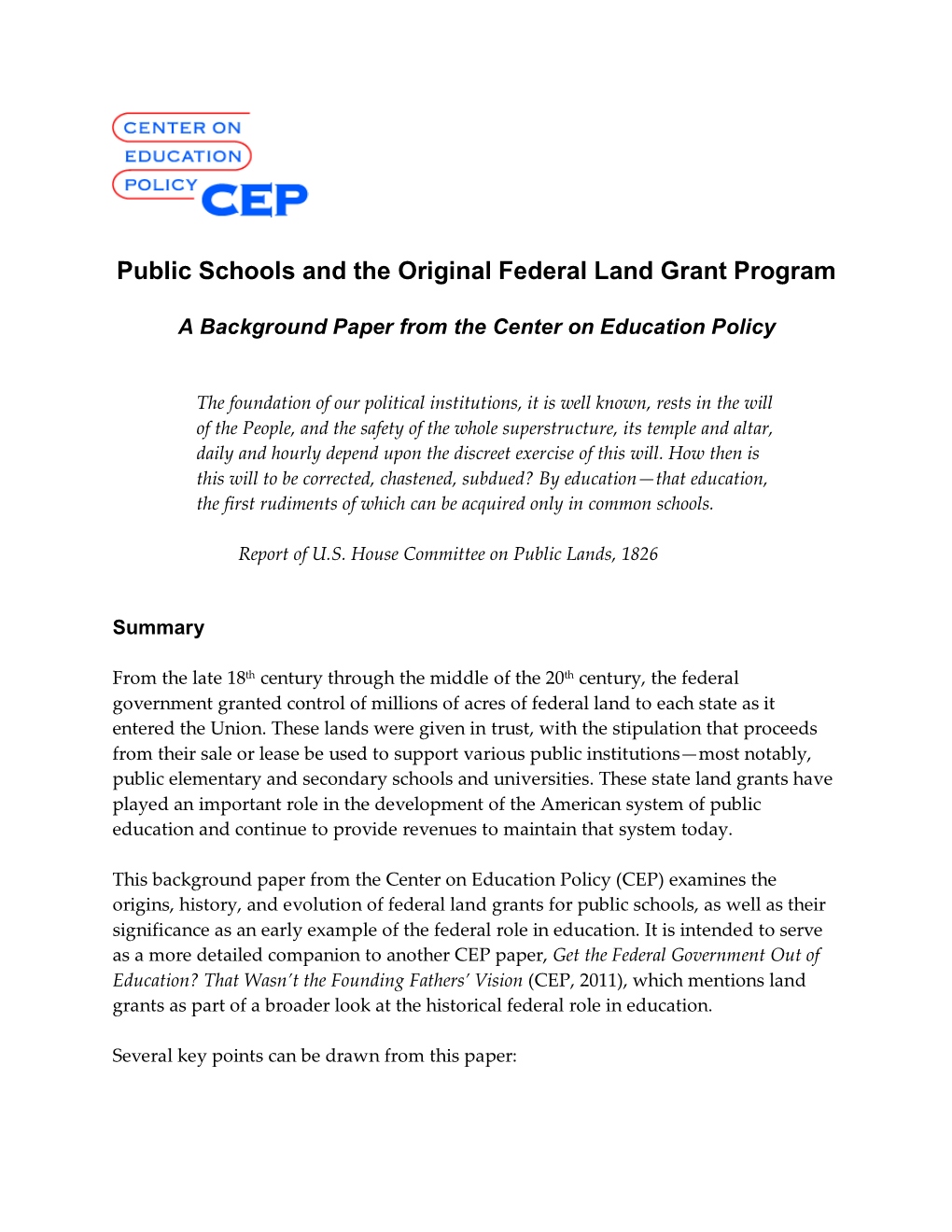 Public Schools and the Original Federal Land Grant Program