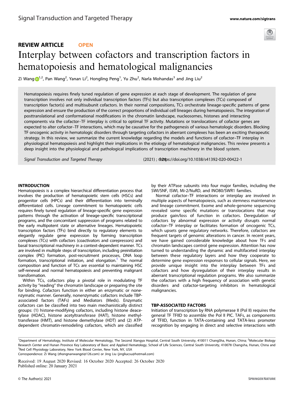 Interplay Between Cofactors and Transcription Factors in Hematopoiesis and Hematological Malignancies