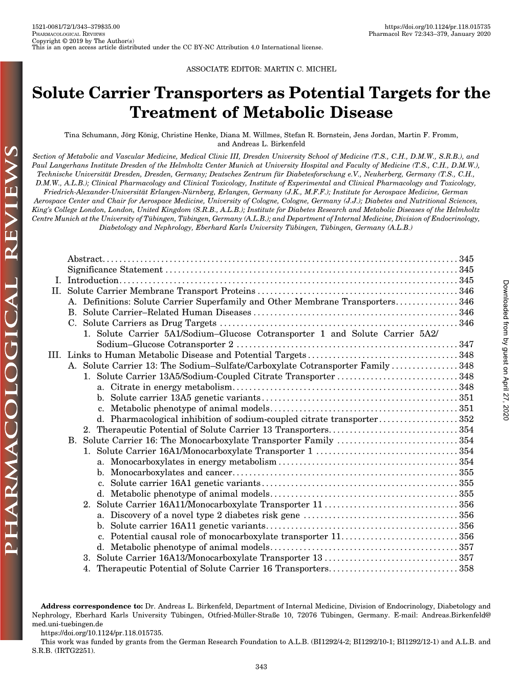 Solute Carrier Transporters As Potential Targets for the Treatment of Metabolic Disease