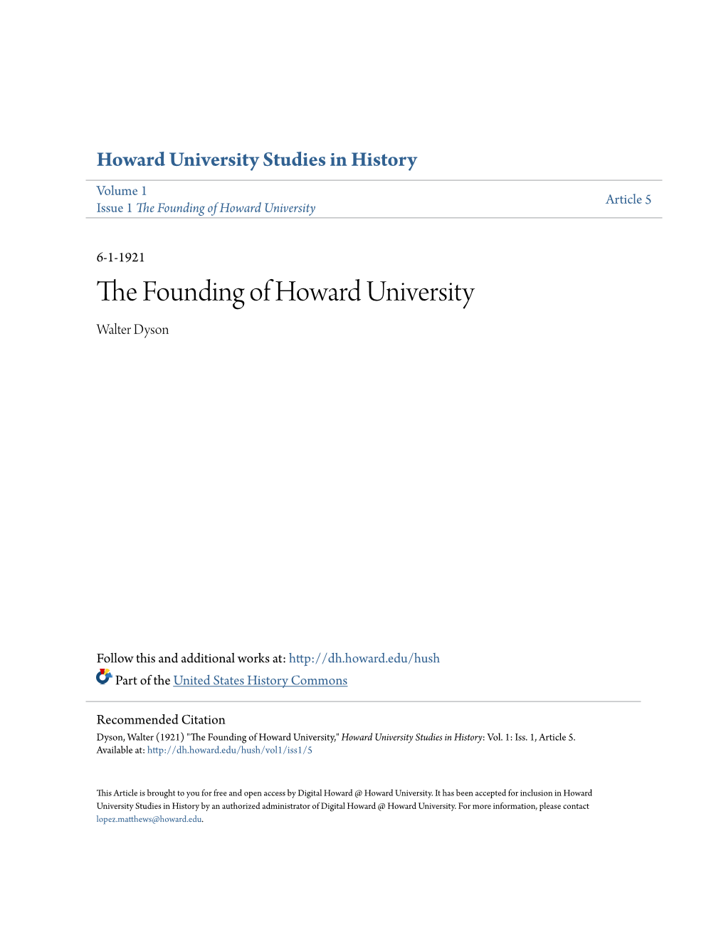 The Founding of Howard University