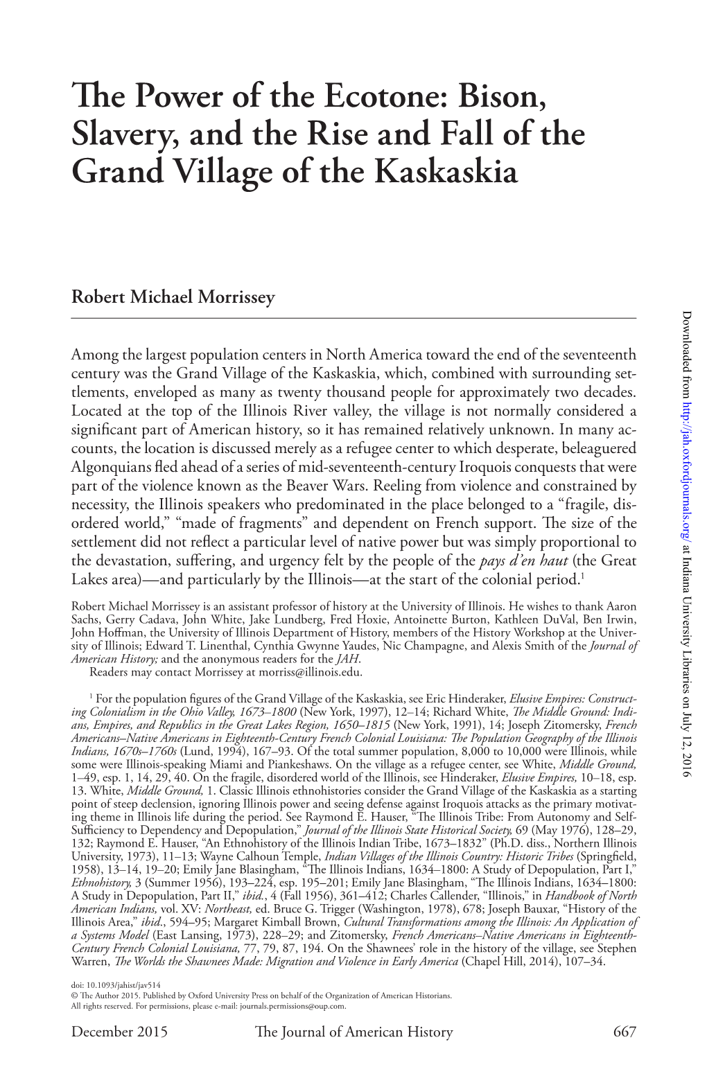 Bison, Slavery, and the Rise and Fall of the Grand Village of the Kaskaskia