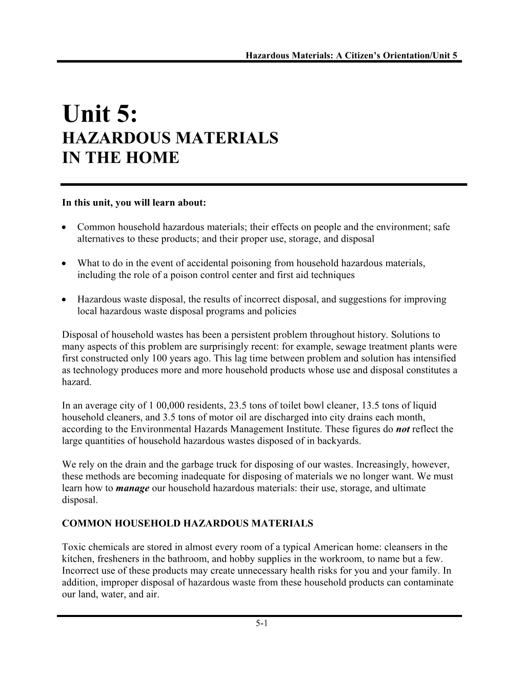 Hazardous Materials: a Citizen S Orientation/Unit 5