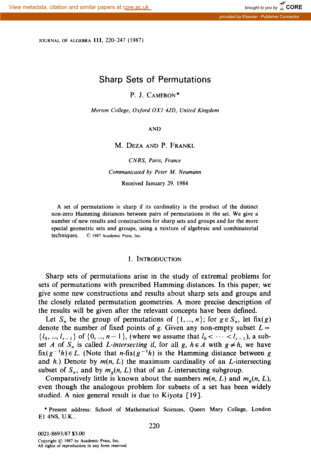 Sharp Sets of Permutations