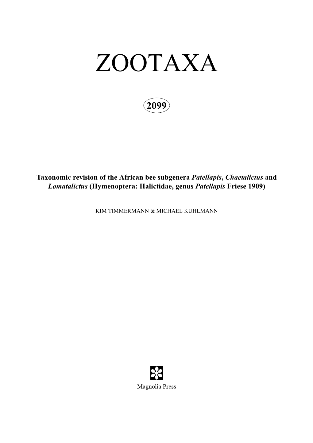 Zootaxa, Taxonomic Revision of the African Bee