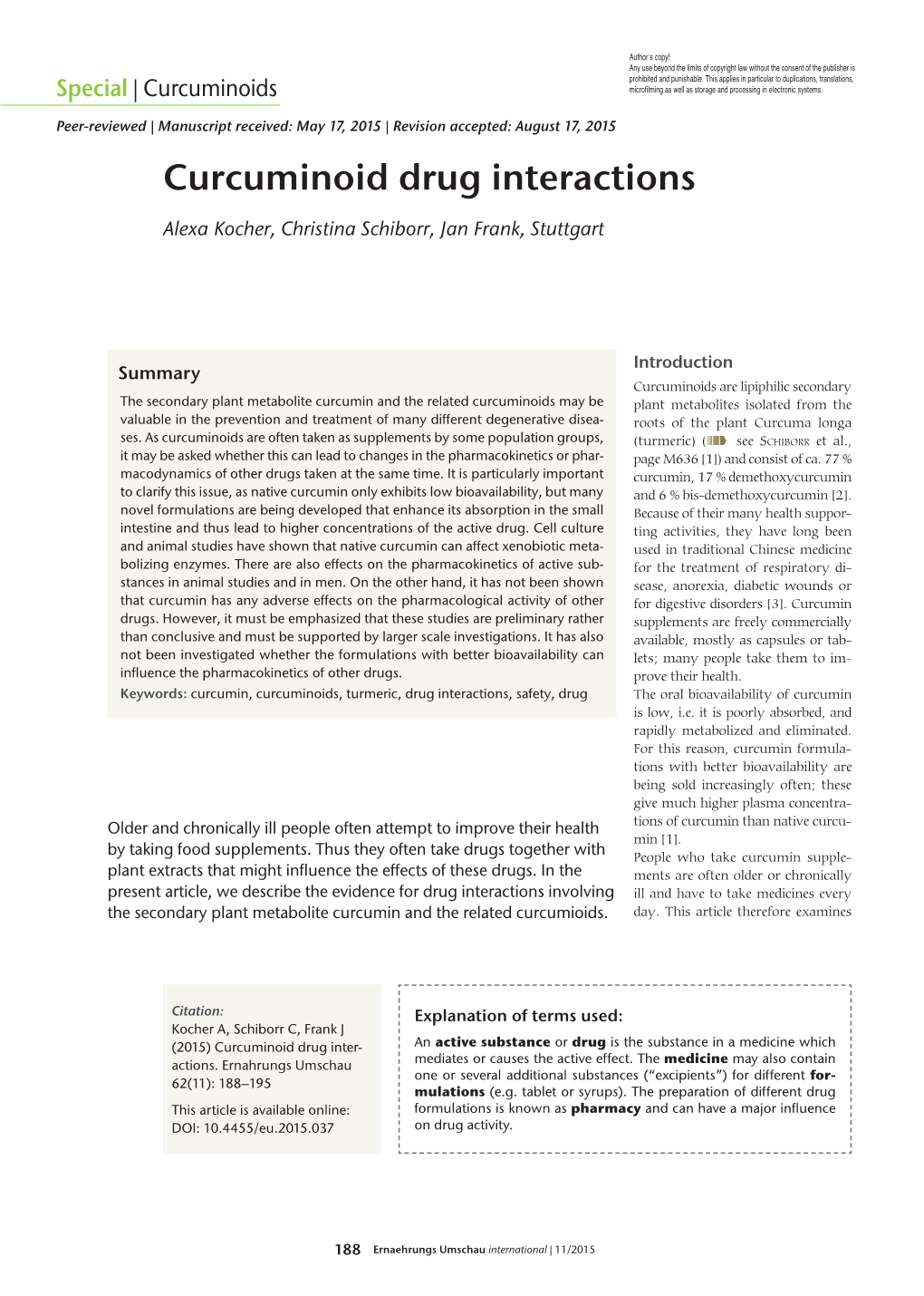 Curcuminoid Drug Interactions