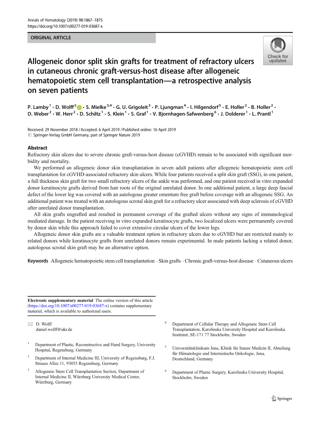 Allogeneic Donor Split Skin Grafts for Treatment of Refractory Ulcers In