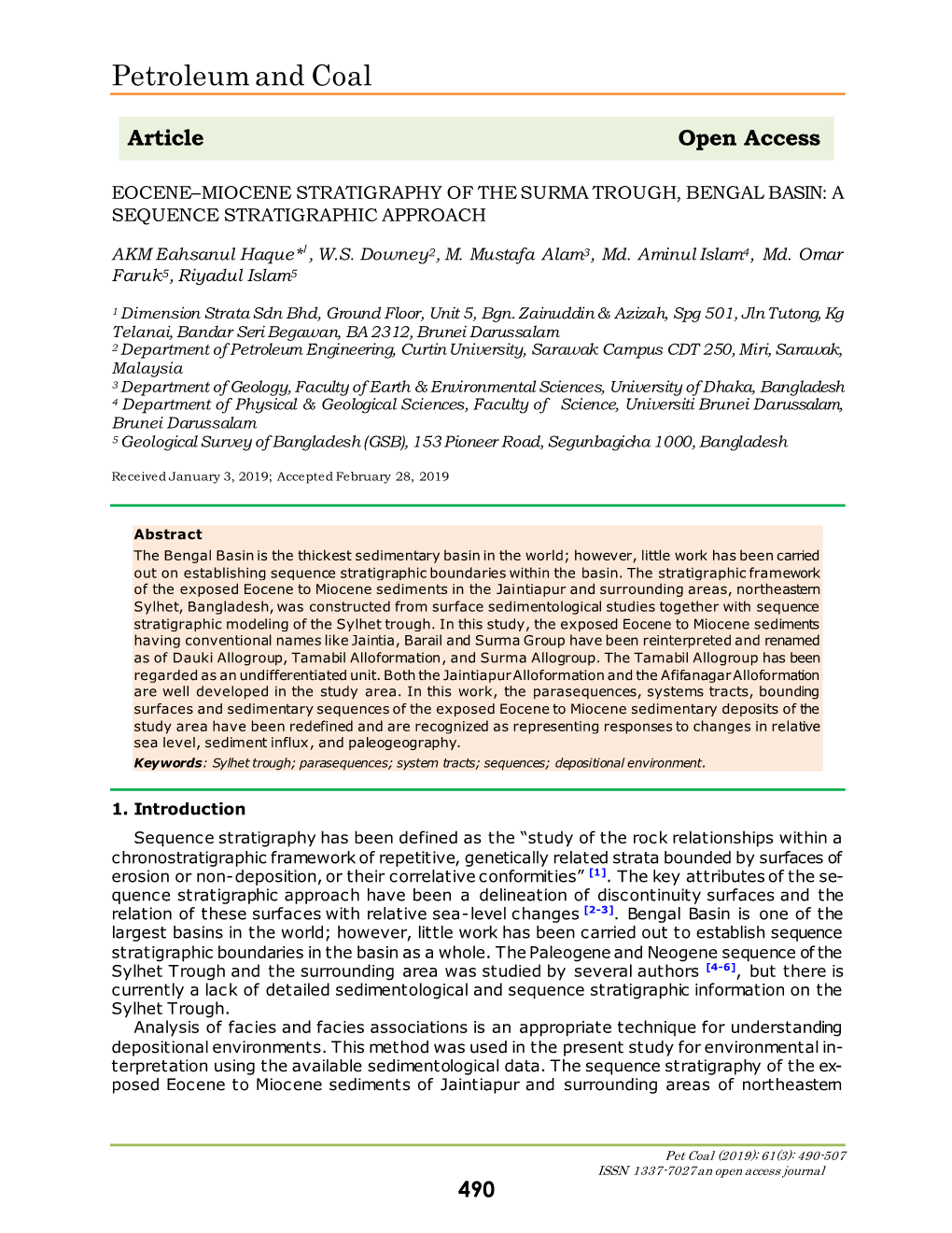 Eocene-Miocene Stratigraphy of The