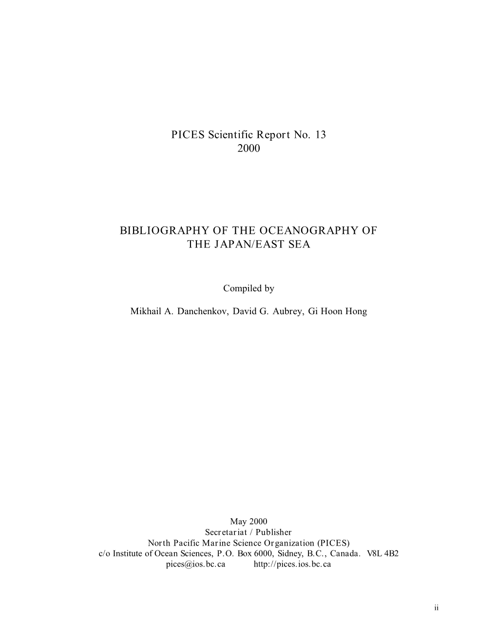 PICES Scientific Report No. 13 2000 BIBLIOGRAPHY of THE