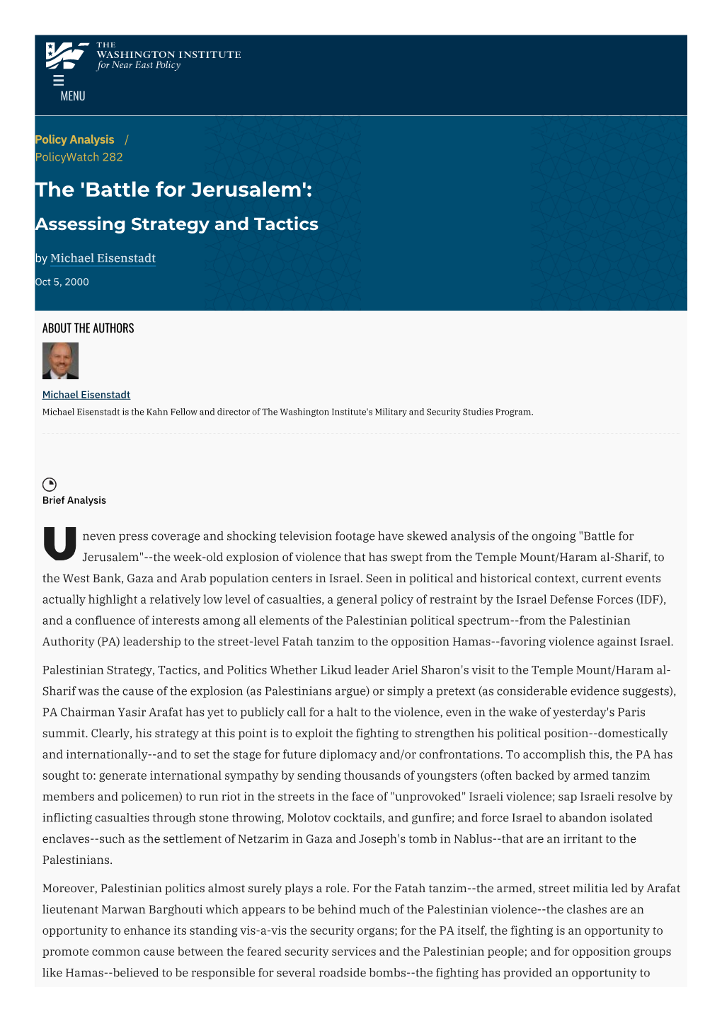 The 'Battle for Jerusalem': Assessing Strategy and Tactics | The