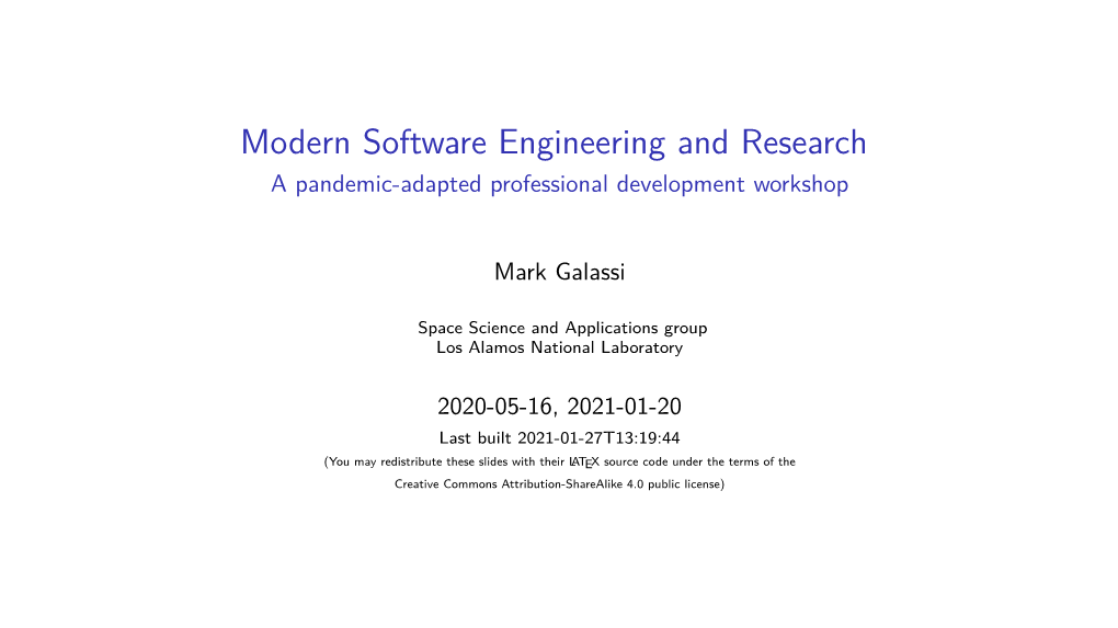 Modern Software Engineering and Research a Pandemic-Adapted Professional Development Workshop