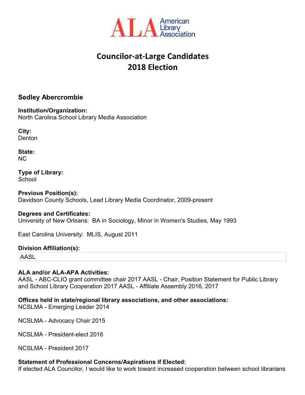 Councilor-At-Large Candidates 2018 Election