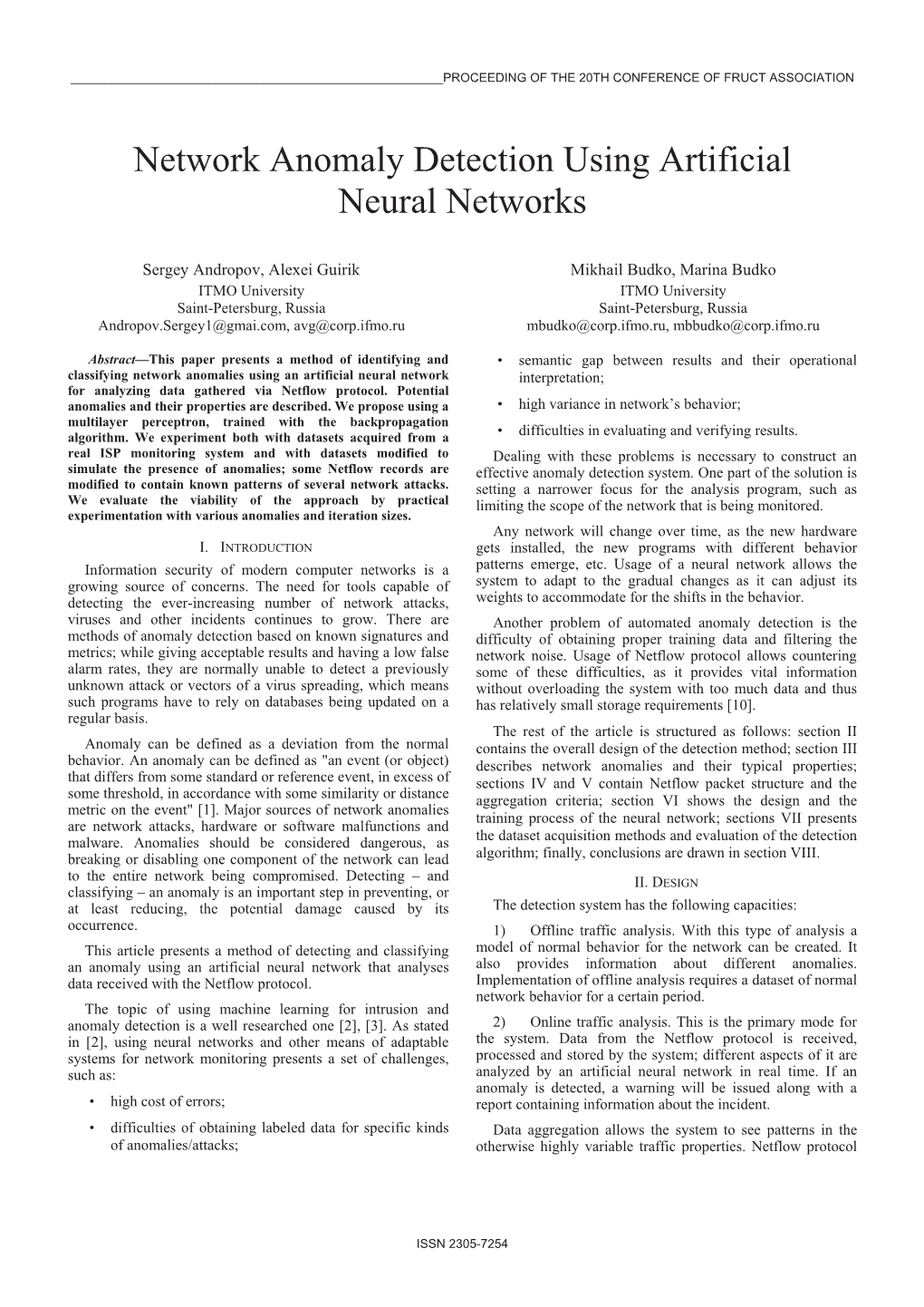 Network Anomaly Detection Using Artificial Neural Networks