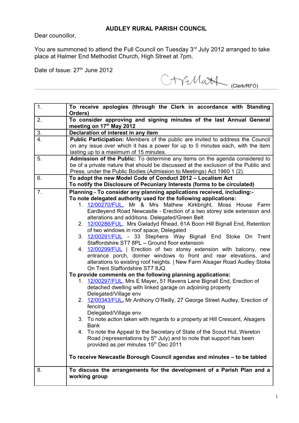 Audley Rural Parish Council