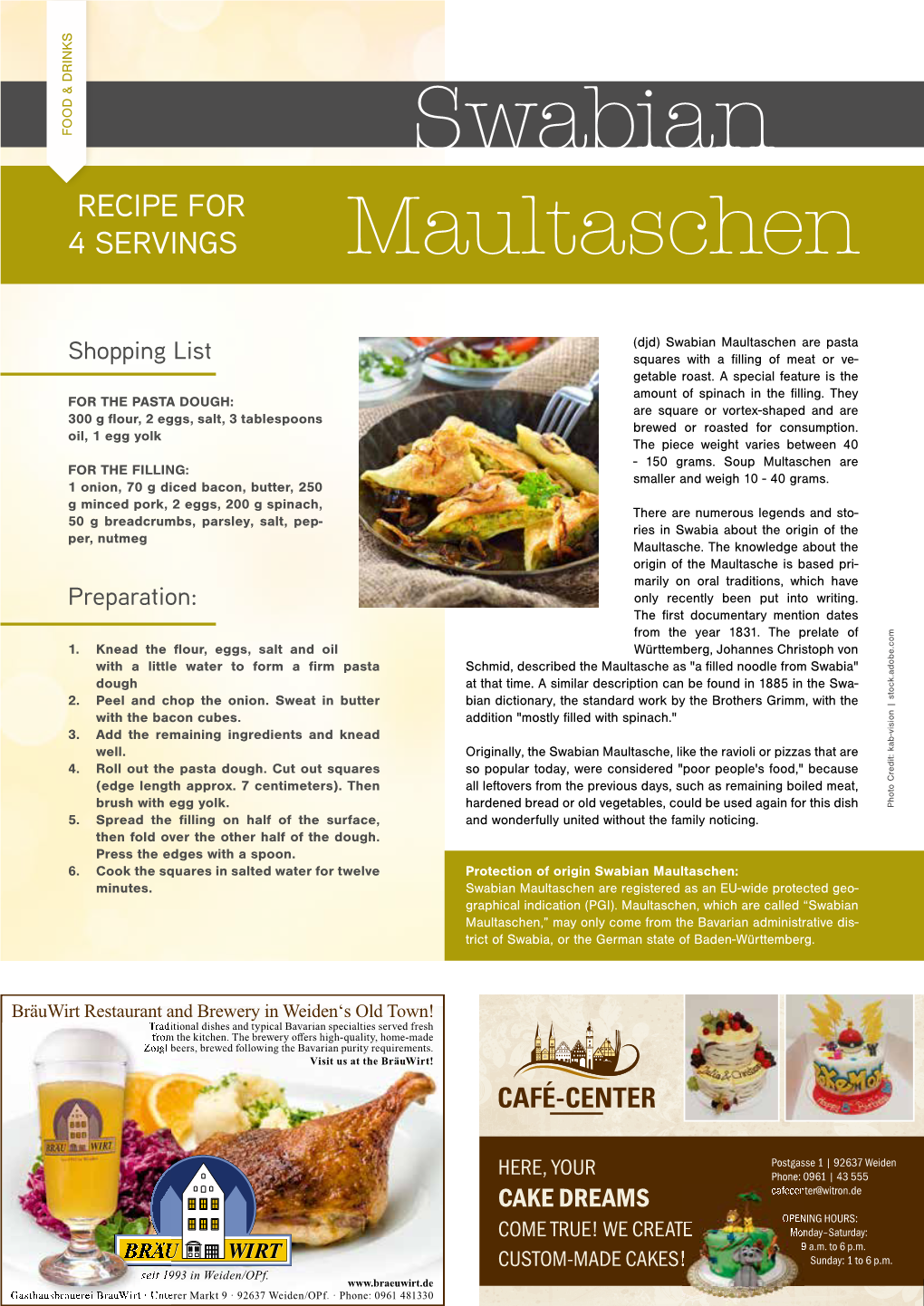 Swabian Recipe for 4 Servings Maultaschen