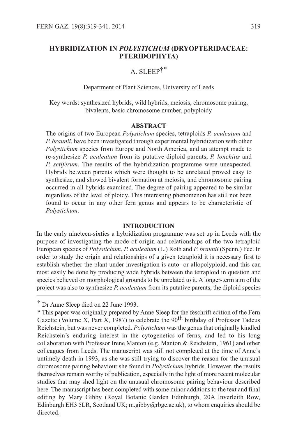 Hybridization in Polystichum (Dryopteridaceae: Pteridophyta)