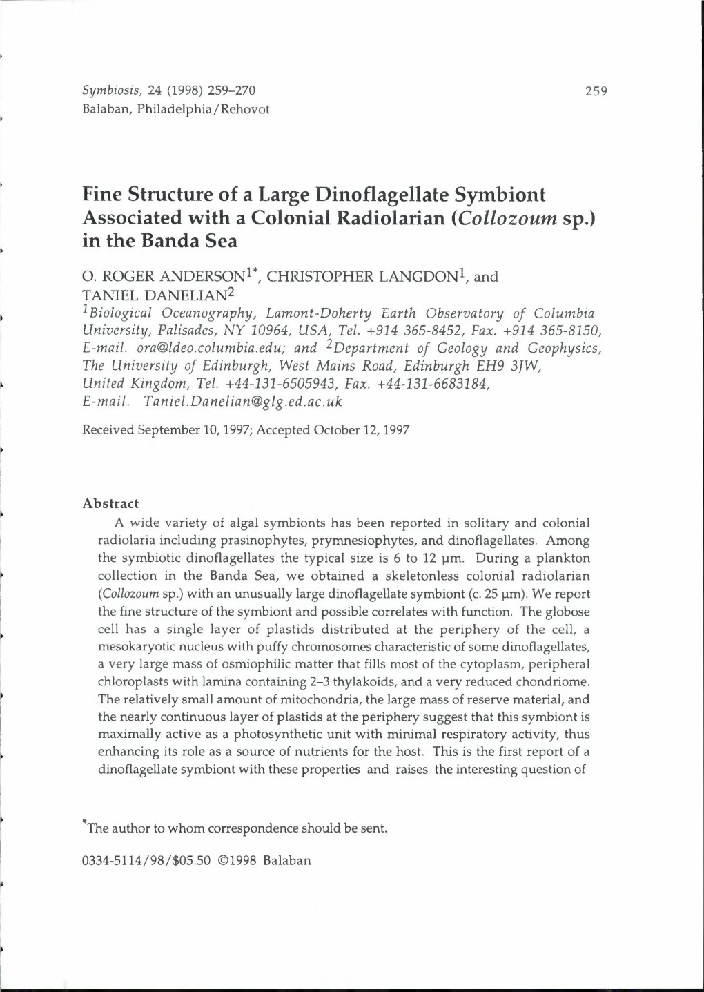 Fine Structure of a Large Dinoflagellate Symbiont Associated with a Colonial Radiolarian (Collozoum Sp.) in the Banda Sea