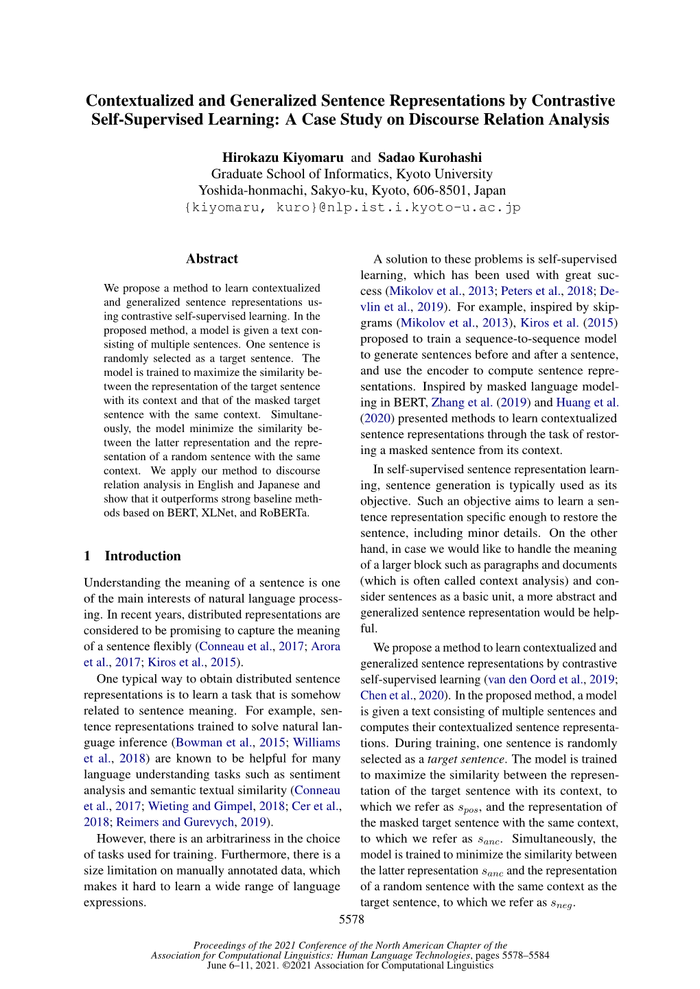 Contextualized and Generalized Sentence Representations by Contrastive Self-Supervised Learning: a Case Study on Discourse Relation Analysis