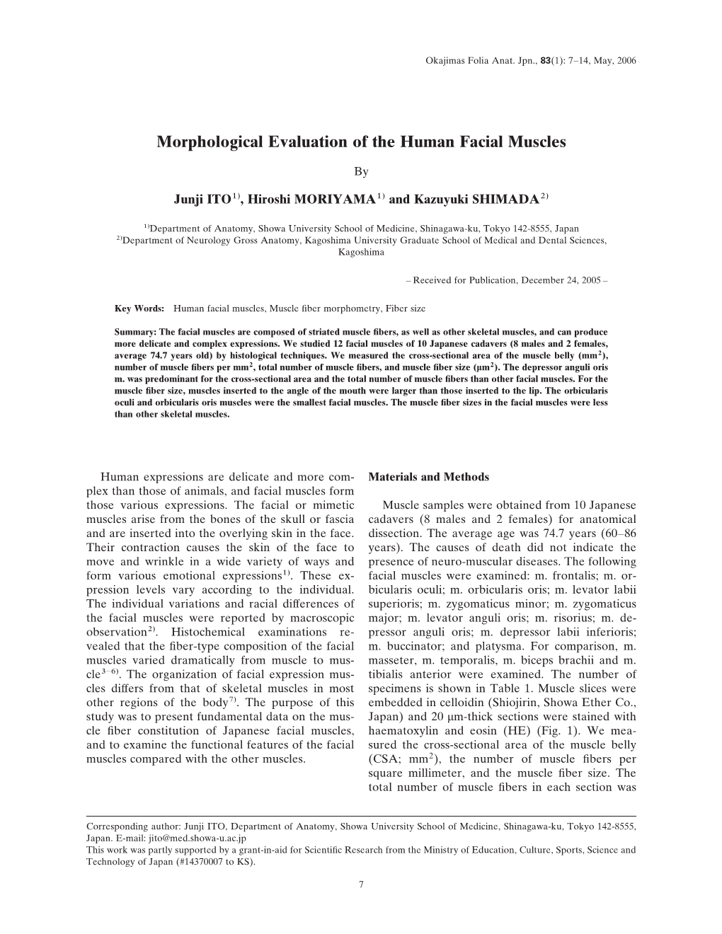 Morphological Evaluation of the Human Facial Muscles