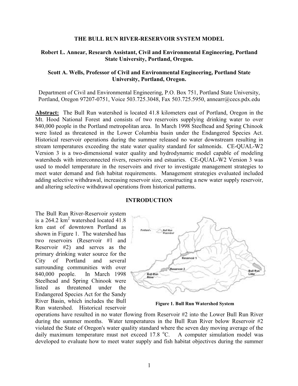 The Bull Run River-Reservoir System Model