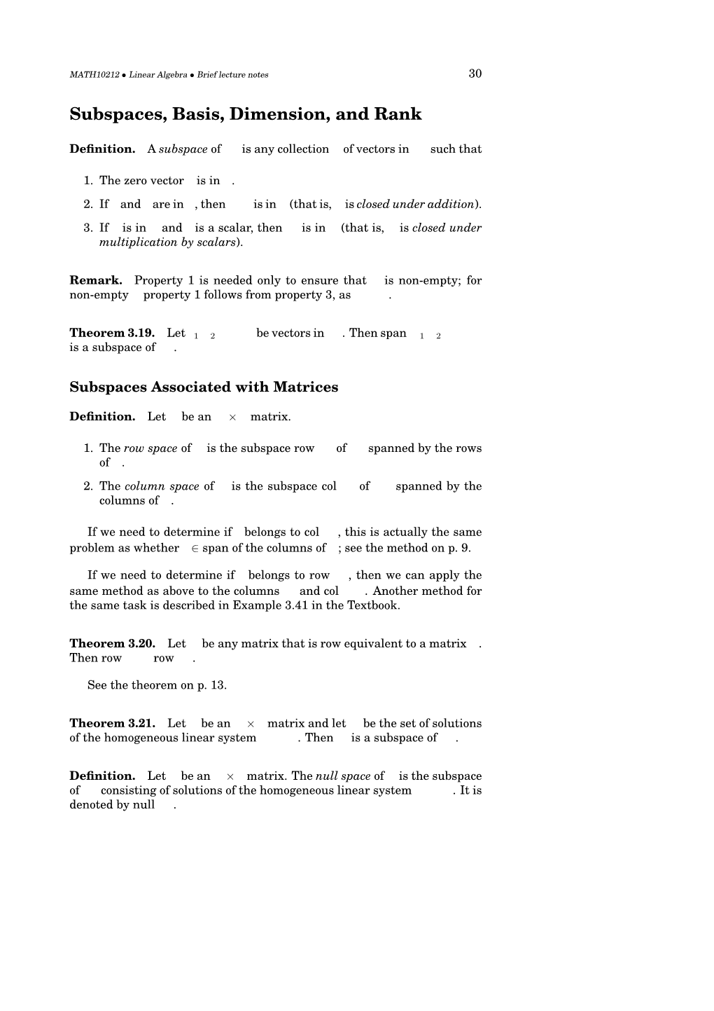 Subspaces, Basis, Dimension, and Rank