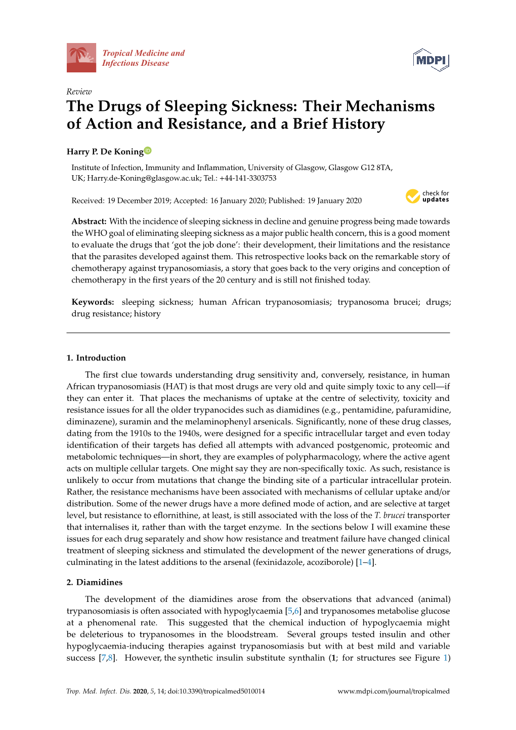 The Drugs of Sleeping Sickness: Their Mechanisms of Action and Resistance, and a Brief History