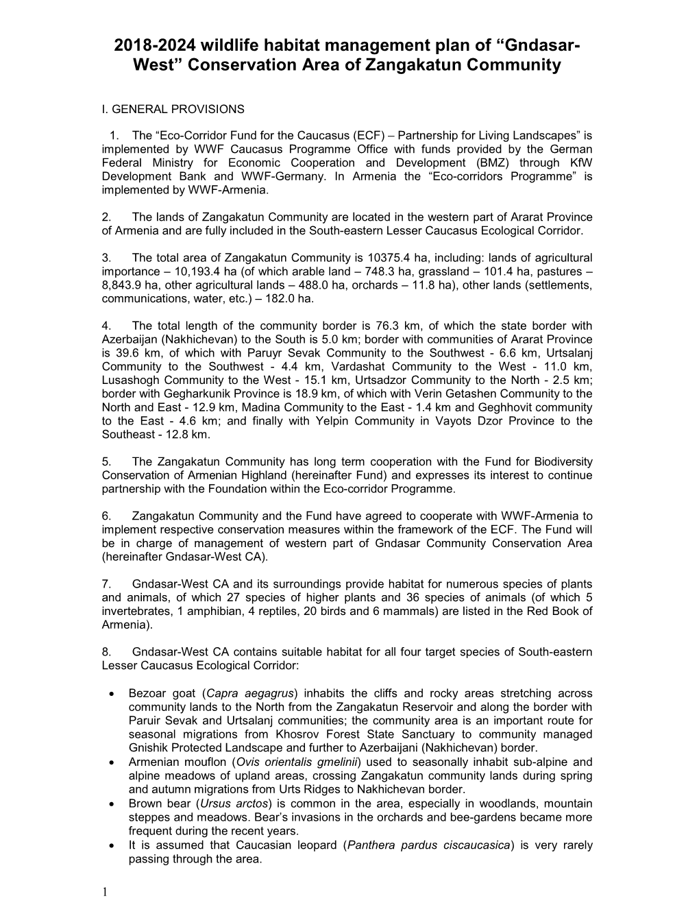 2018-2024 Wildlife Habitat Management Plan of “Gndasar- West” Conservation Area of Zangakatun Community