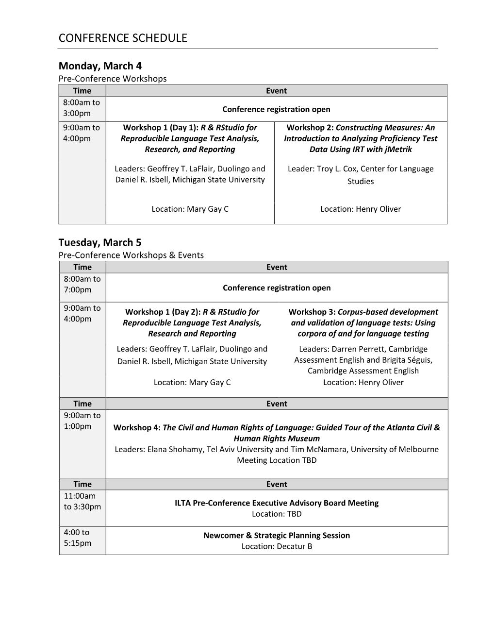 Conference Schedule