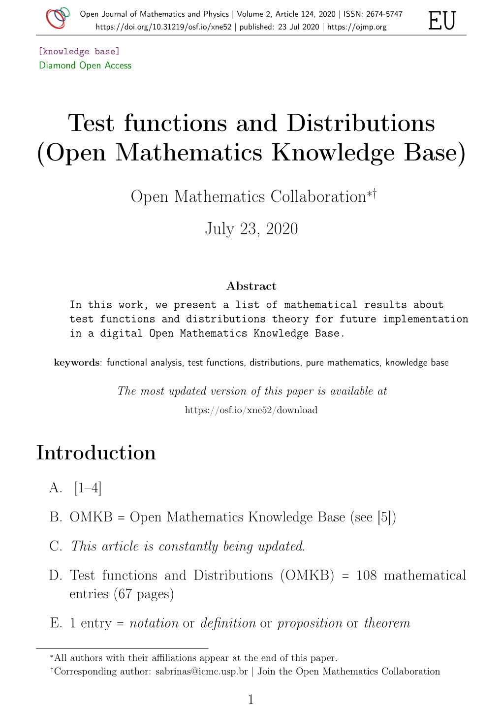 Test Functions and Distributions (Open Mathematics Knowledge Base)