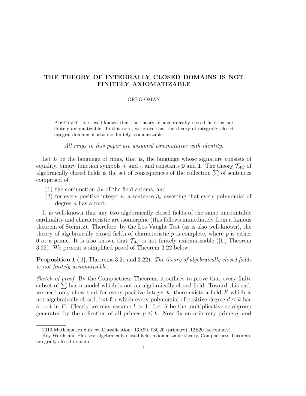 The Theory of Integrally Closed Domains Is Not Finitely Axiomatizable