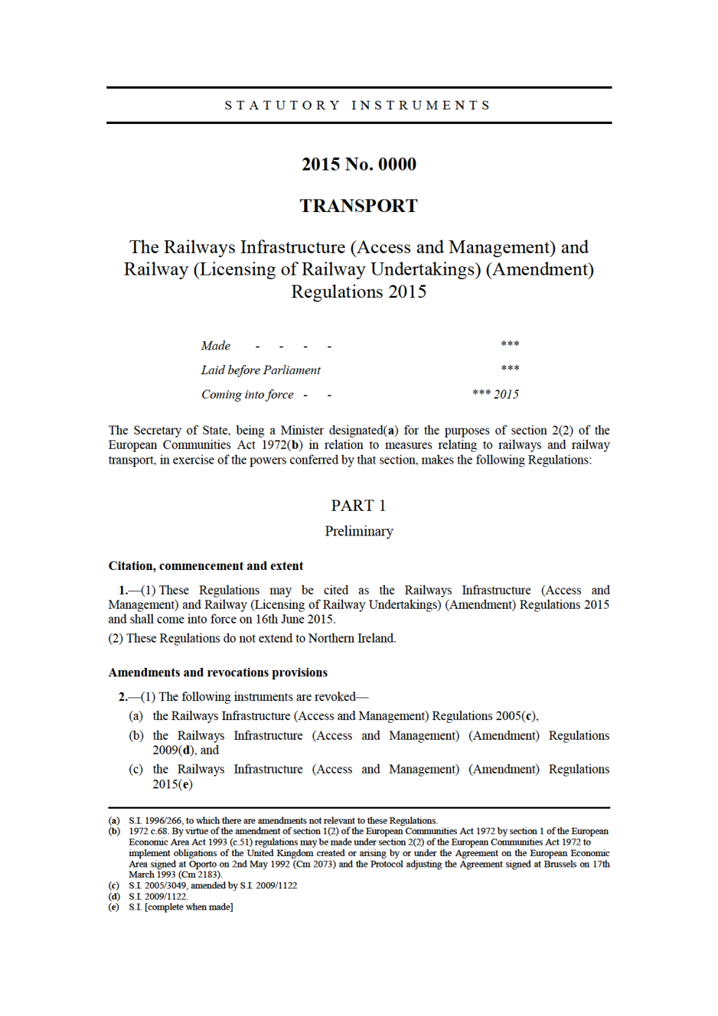 (Licensing of Railway Undertakings) (Amendment) Regulations 2015