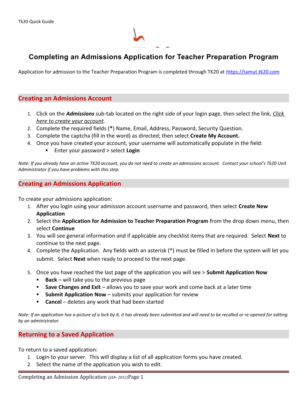 Completing an Admissions Application for Teacher Preparation Program