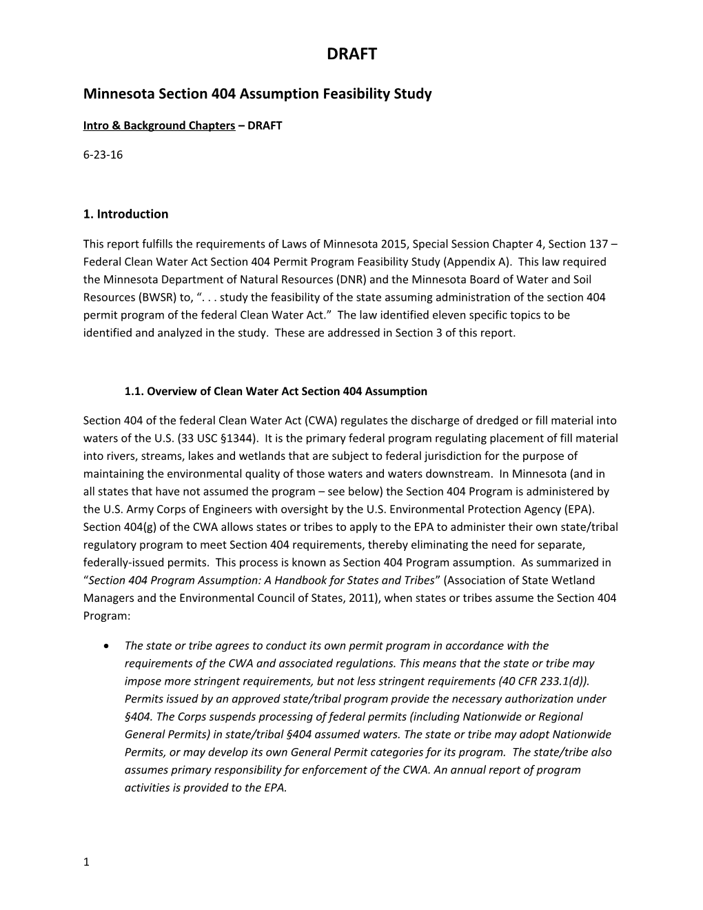 Minnesota Section 404 Assumption Feasibility Study s1