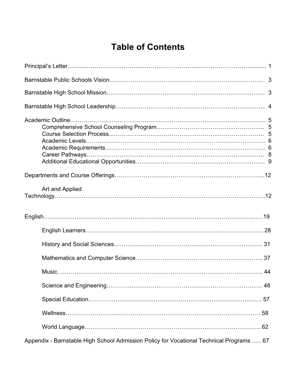 Table of Contents