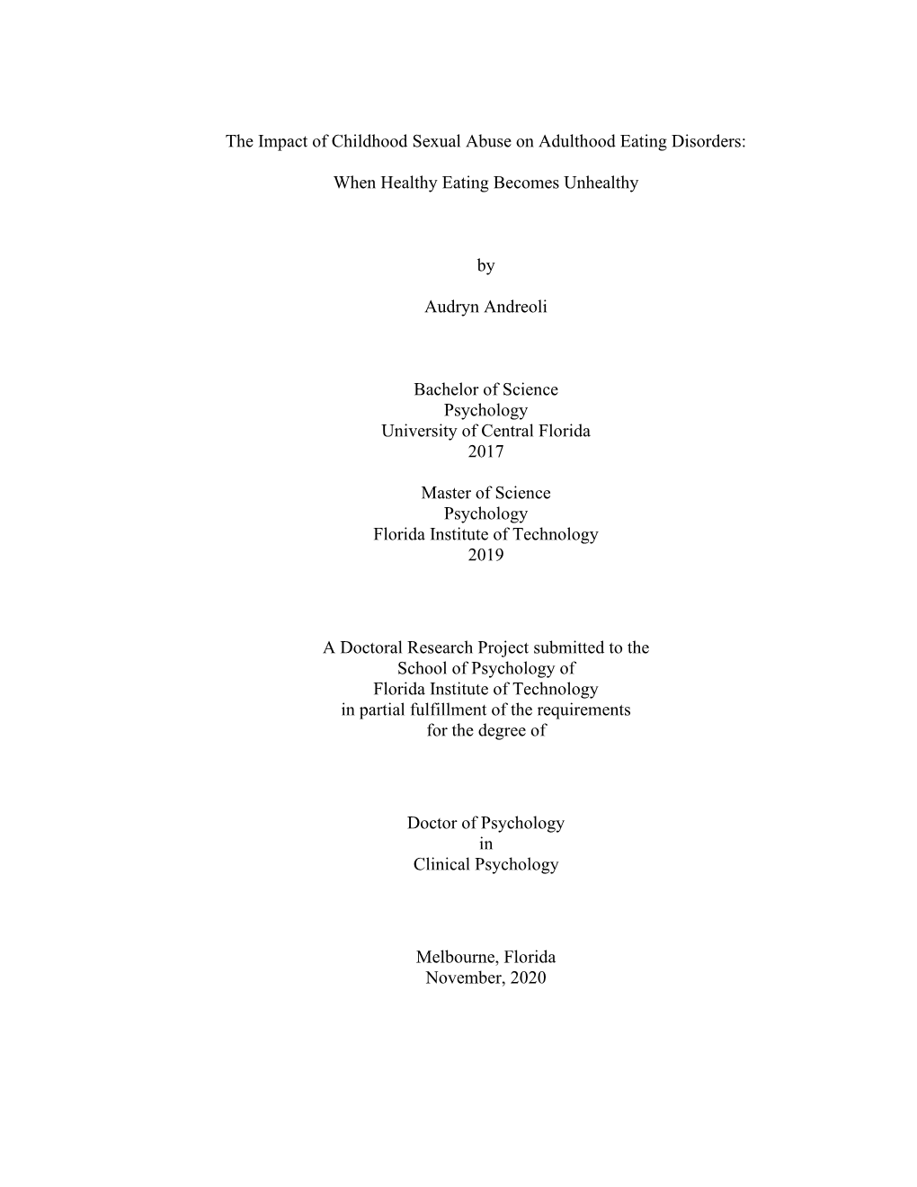 The Impact of Childhood Sexual Abuse on Adulthood Eating Disorders