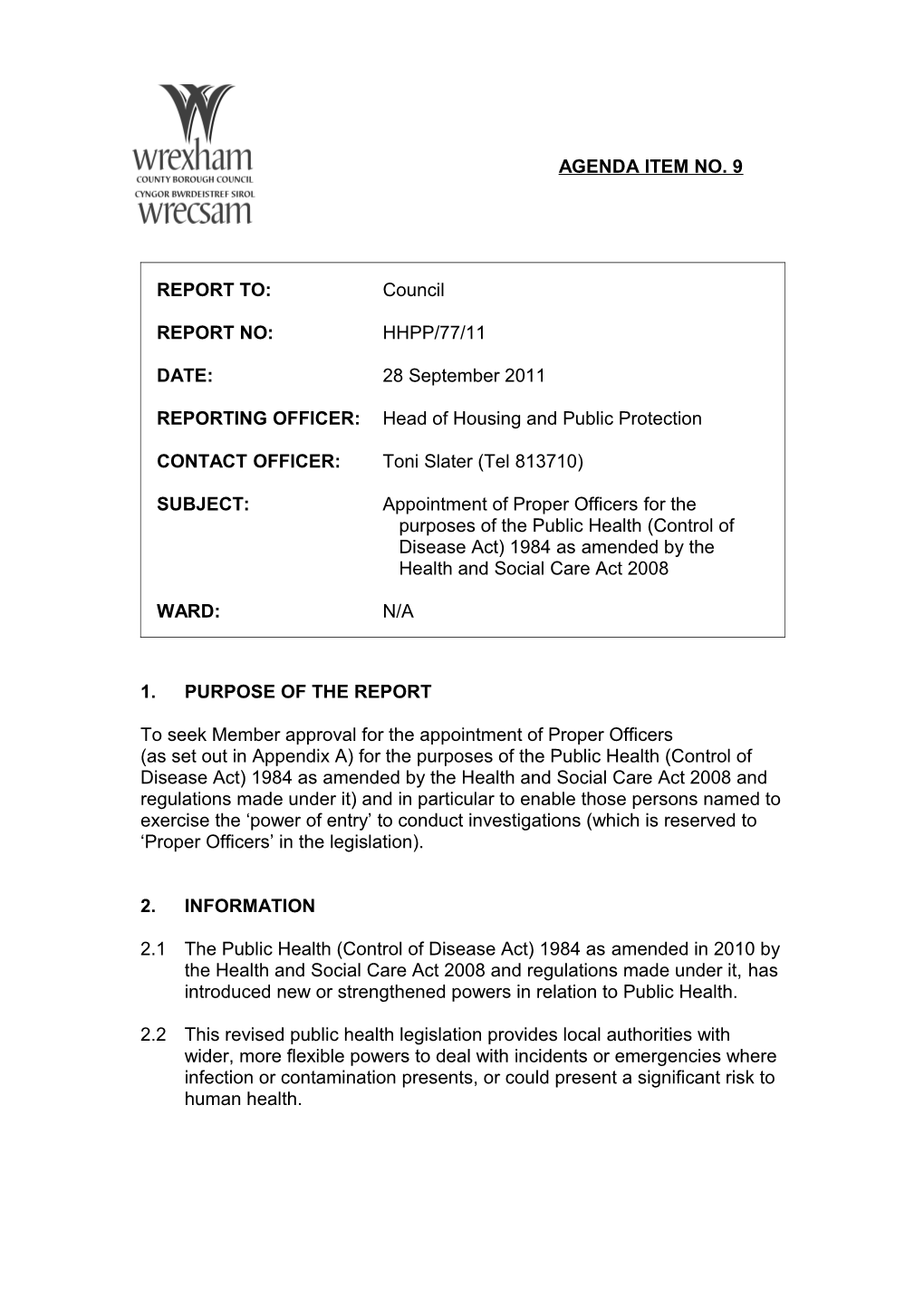 Wrexham County Borough Council Agenda Item No._____ s1