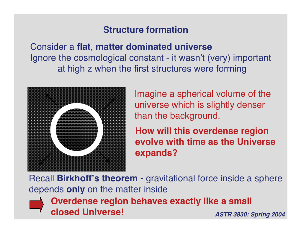 Structure Formation Consider a Flat, Matter Dominated Universe Ignore