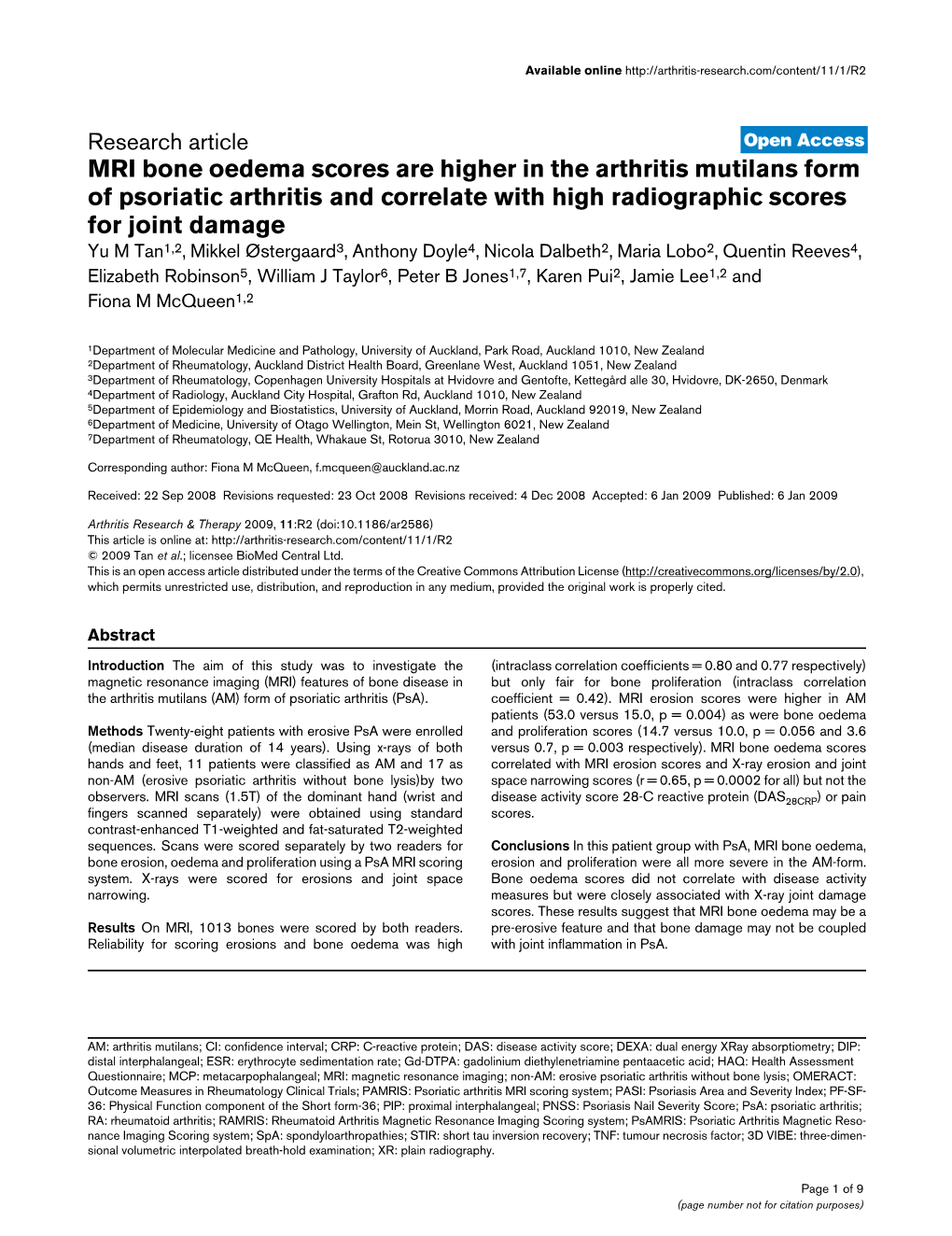 MRI Bone Oedema Scores Are Higher in the Arthritis Mutilans Form Of