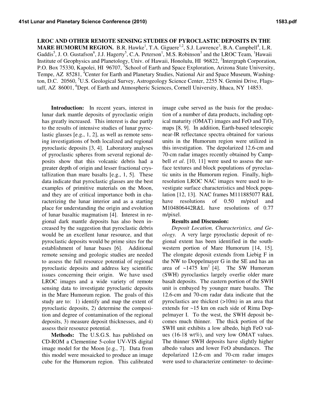 Lroc and Other Remote Sensing Studies of Pyroclastic Deposits in the Mare Humorum Region