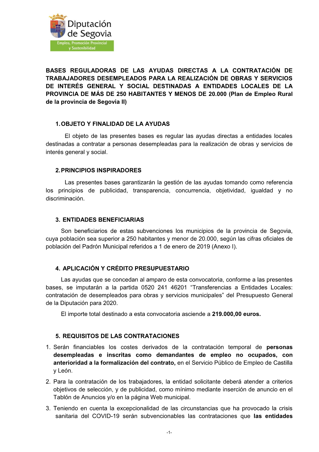 Bases Reguladoras De Las Ayudas Directas a La Contratación De