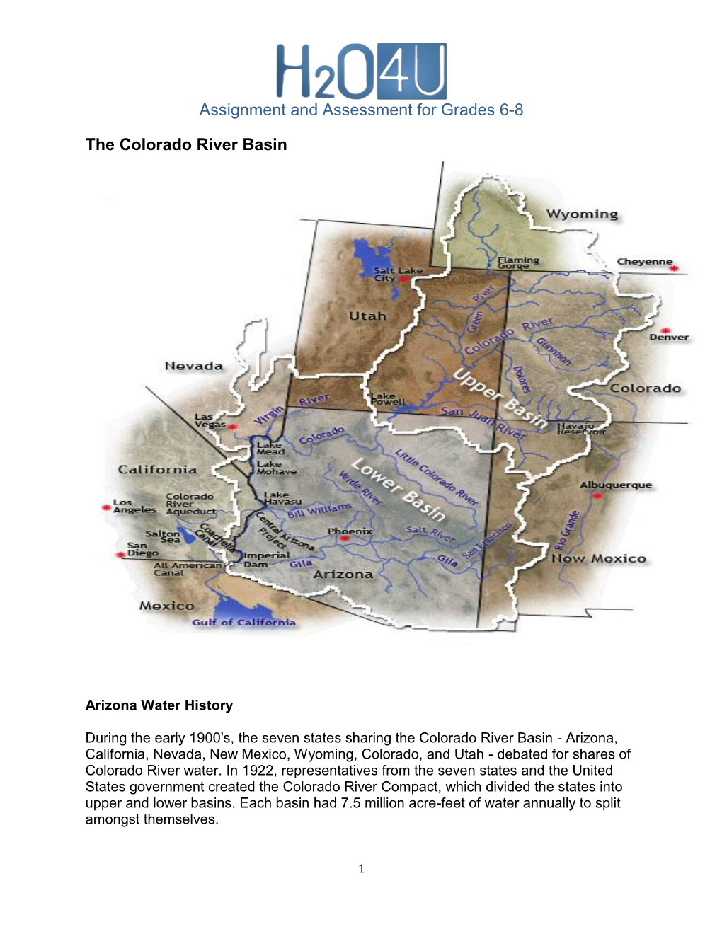 Assignment and Assessment for Grades 6-8 the Colorado River Basin