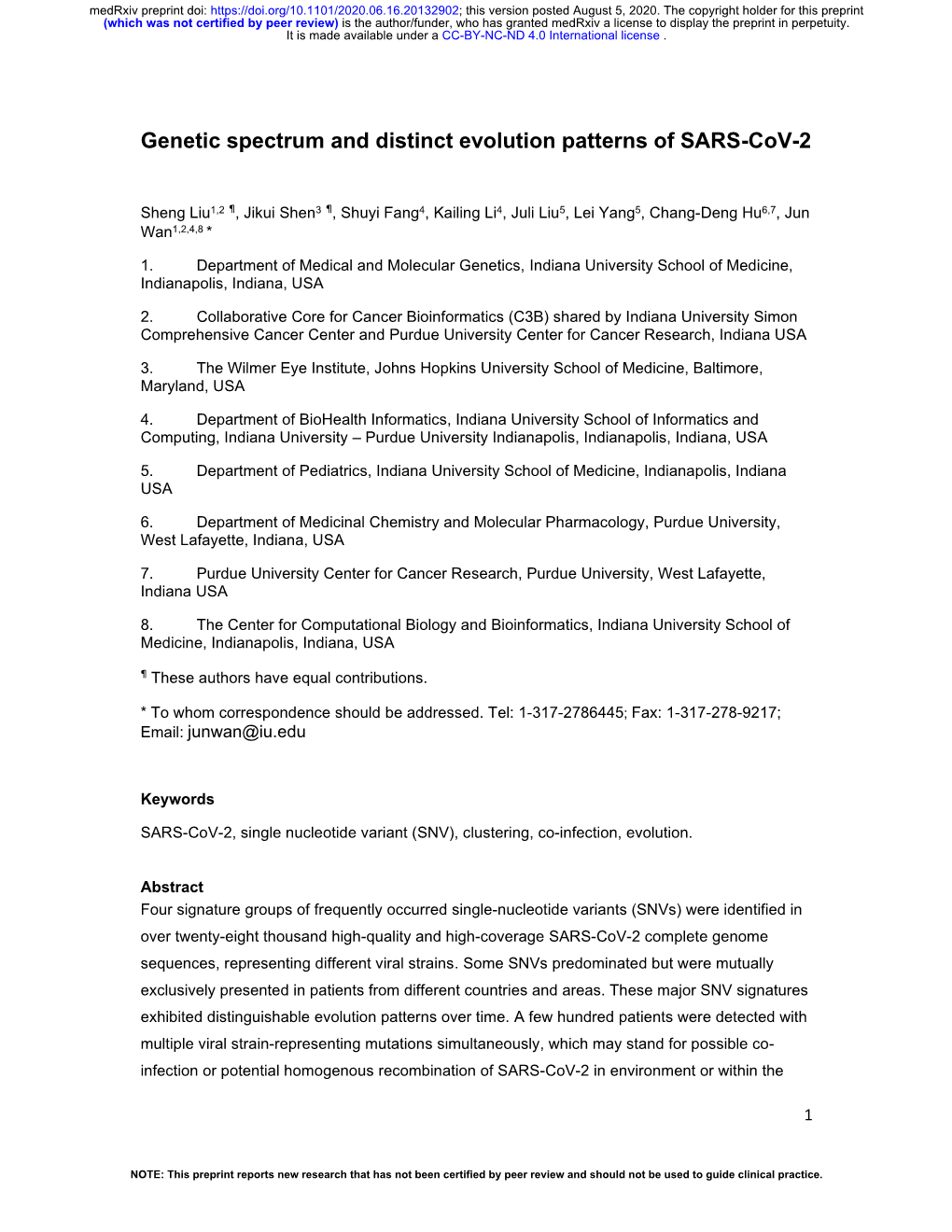 Genetic Spectrum and Distinct Evolution Patterns of SARS-Cov-2