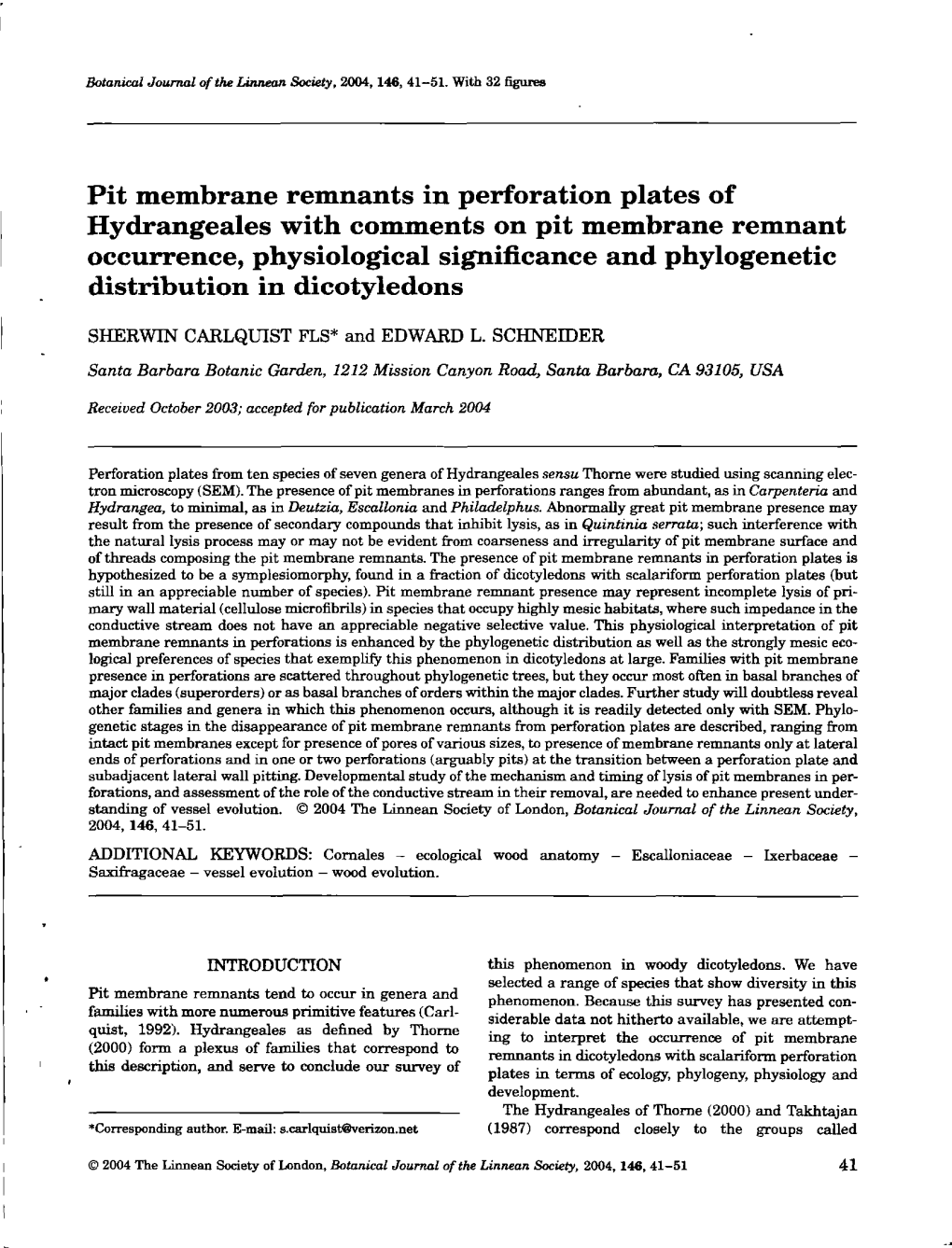 Pit Membrane Remnants in Perforation Plates of Hydrangeales With