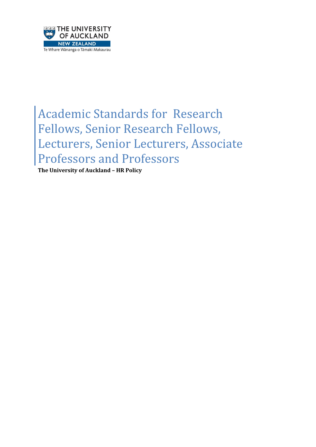 Academic Standards for Research Fellows, Senior Research Fellows