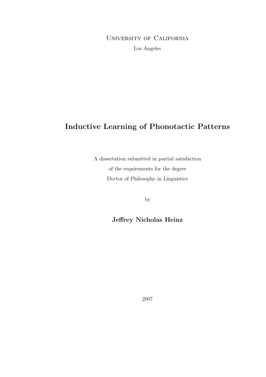 Inductive Learning of Phonotactic Patterns