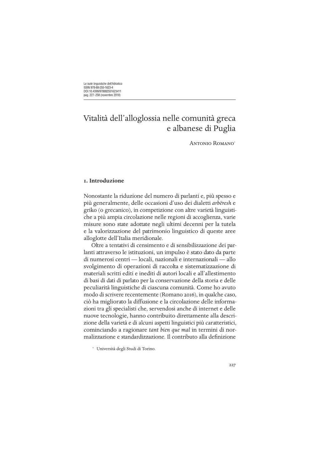 Vitalità Dell'alloglossia Nelle Comunità Greca E Albanese Di Puglia