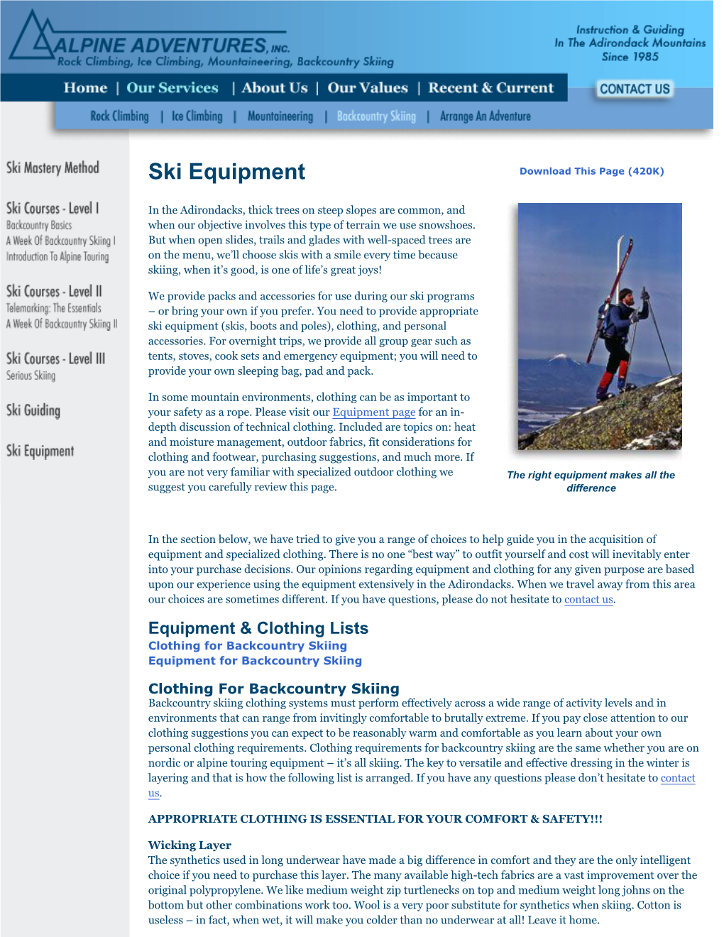 Alpine Adventures Ski Equipment