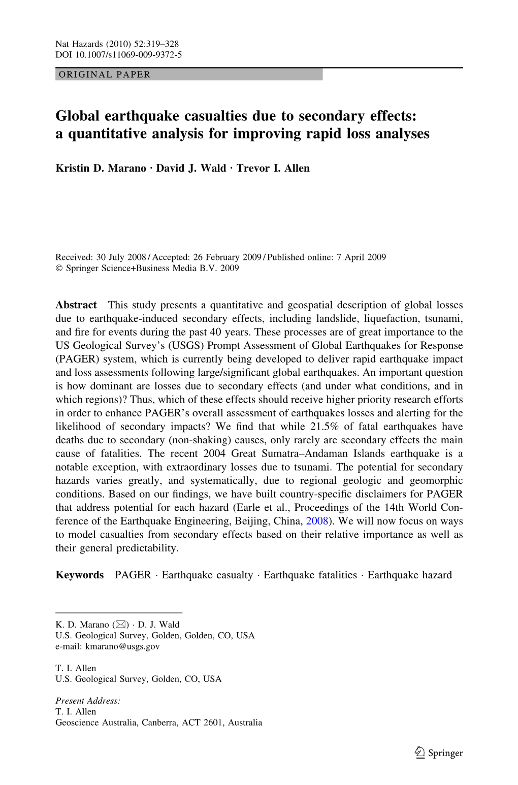 Global Earthquake Casualties Due to Secondary Effects: a Quantitative Analysis for Improving Rapid Loss Analyses